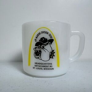 VTG Federal Milk Glass Mug 4th Marine Division REIN St Louis Missouri Bull Dog